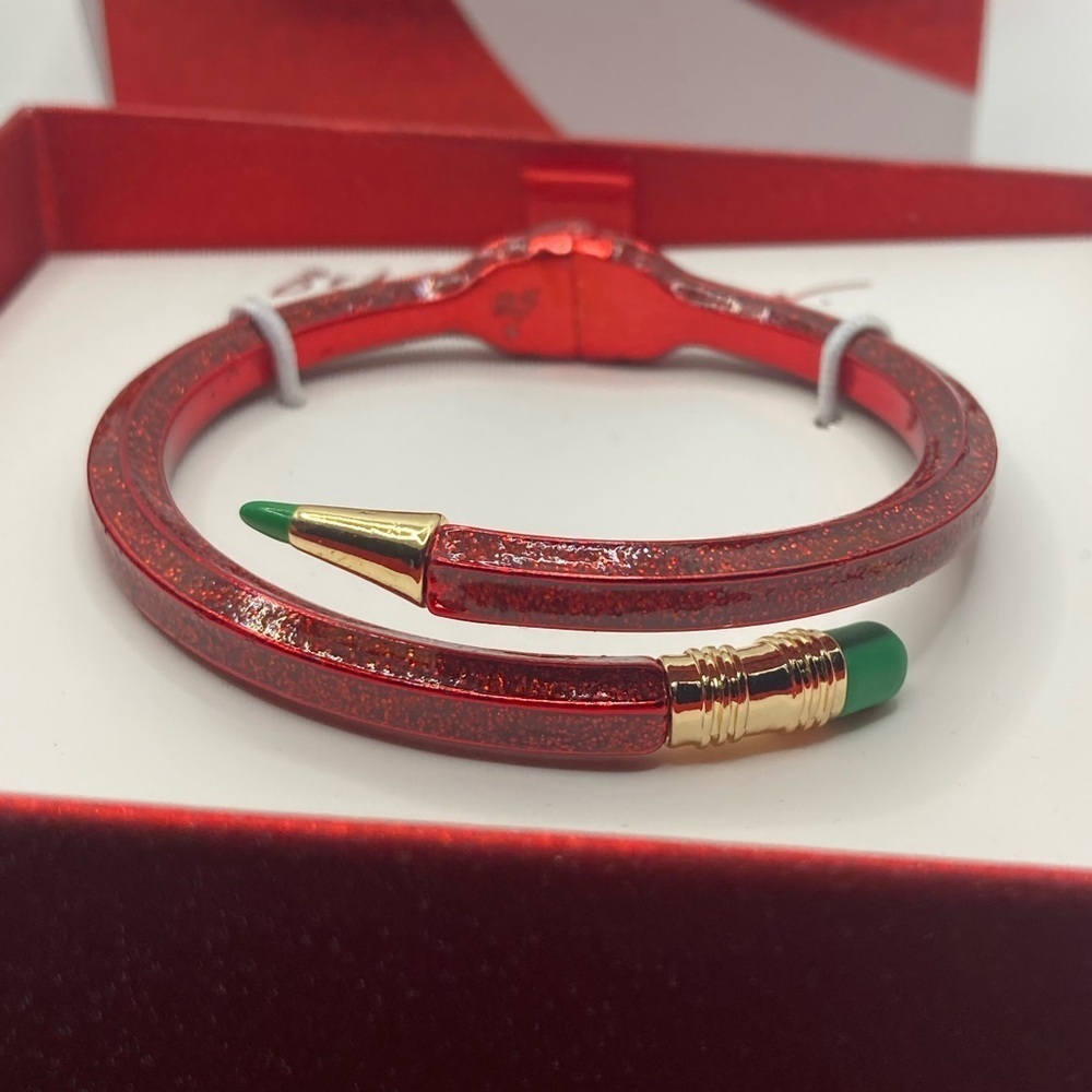 BETSEY JOHNSON Christmas Red & Green Back to School Hinged Pencil Bracelet NWT - Picture 2 of 2
